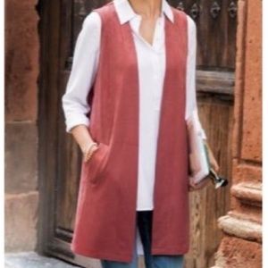 Soft Surroundings || Faux Suede Open Front Vest